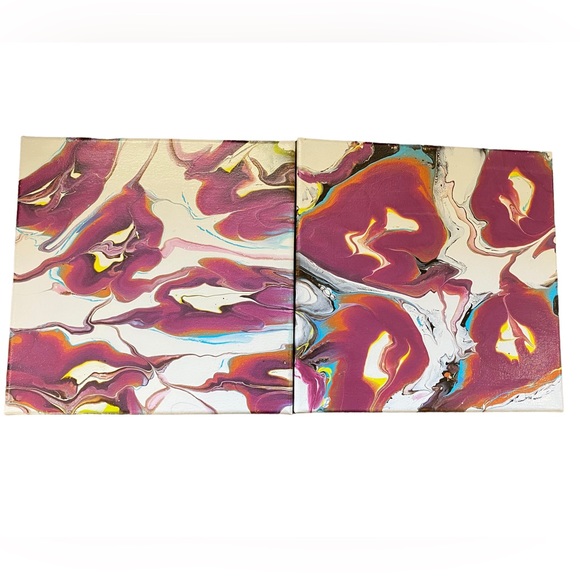 Set of two acrylic shimmer abstract canvas set paint pouring - Picture 5 of 8